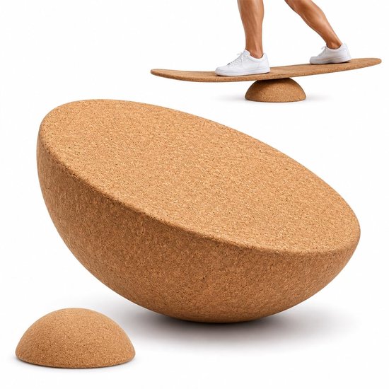 Halfbol van massief kurk, diameter 15 cm, hoogte 7 cm, van kurk, massief balansbord van hoge kwaliteit, antislip, voor yoga, fitness, pilates, volwassenen en kinderen, bruin terra
