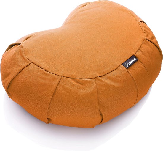 Halve maan yogakussen 42cm lang, 30cm breed en 15cm hoog met boekweitschilvulling - machinewasbare hoes van 100% extra dik katoen - meditatiekussen - zitkussen van AURA.