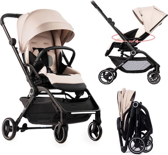 Hamilton by Yoop T1 Buggy – 360° Draaibare Stoel – MagicFold™ Technologie – Inklapbaar – Reflecterende Wielen mét Vering – Inclusief beschermtas en bekerhouder – Verstelbare en Wendbare Kinderwagen – Lichtgewicht Wandelwagen – Plooibuggy – Khaki van Hamilton