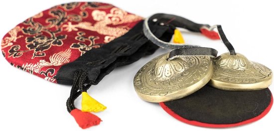 Handgemaakte Zangschaalcentrum cimbalen uit Nepal inclusief traditionele stofbekleding -5035- van Merkloos