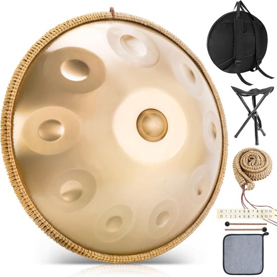 Handpan Instrument - Stalen Trommel - Meditatie Muziek - 432 Hz Stemming - 55 cm - Zilver