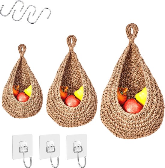 Hangende Mand voor Fruit en Groenten - Set van 3 - Decoratief en Functioneel - Inclusief Haken en Stickers