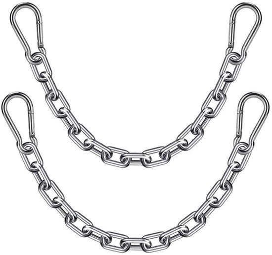 Hangstoelketting - Tweedelige hangstoelkettingenset - Bokszakketting - Hangmatketting - Ketting - Bevestigingsaccessoires - 65x4x1 cm - Geschikt voor hangmatten, schommelstoelen, voetgangersschommels, bokszakken, aerial yoga - Zilver