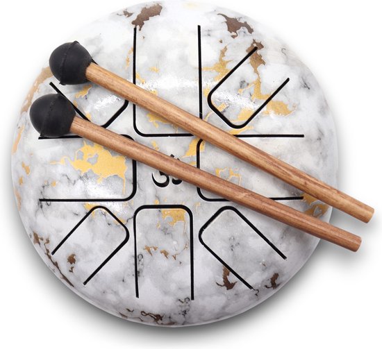 Hapi Drums - Medium Stalen Tong Geluksdrumss Marmer - 17x13cm - Tongue drum - Klankschaal - Handpan - Tong Drum - Klankschalen - Yoga Drum - Steeldrum - Muziektherapie van Hapi Drums