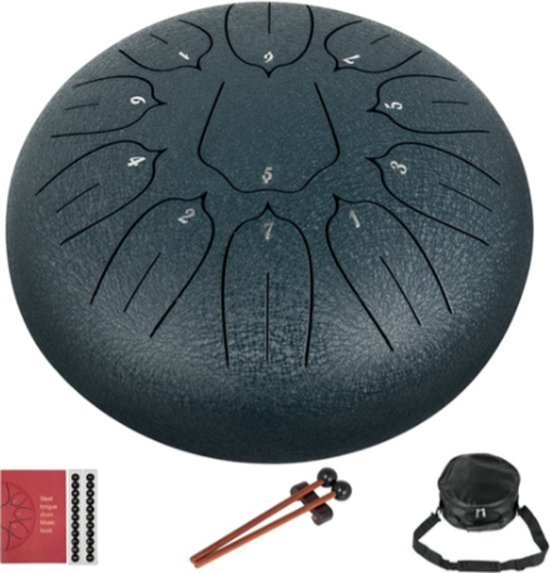 Happyment Steel Tongue Drum - 25 cm - 11 noten - Handdrum - Tong drum - Yoga - Handpan - Marineblauw van Merkloos
