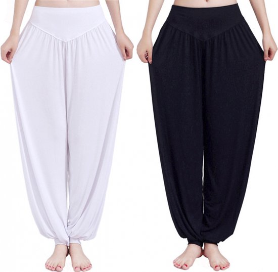 Harembroek - 2 stuks - Harem palts - Yogabroek - Luchtige broek - Loose pants - Losse broek - Chillbroek - Chillpants - Yoga - Hoge taille - Mooie lijnen - Elastische - L van $