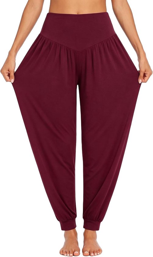 Harembroek dames S - zachte hoge taille - diep rood - comfortabel voor yoga - ShopVlot