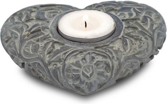 Hartvorm kaars- en wierookhouder zeepsteen naturel - 9x11 cm van Merkloos