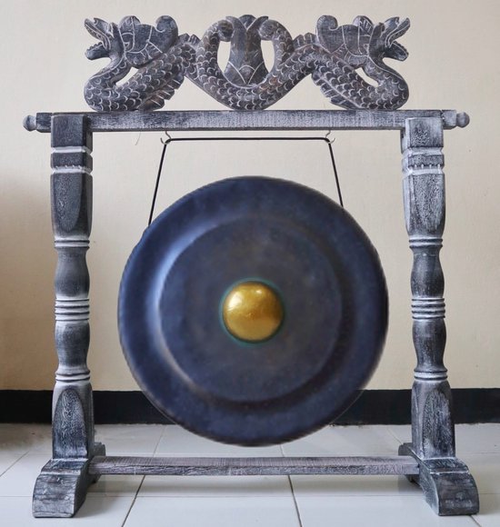 Healing Gong in Standaard - Zwart - 50cm - Metaal & Hout - Meditatie & Yoga Gong - Handgemaakt Bali van Yours Naturallly®
