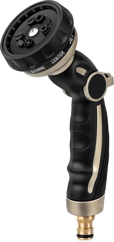 Heavy Duty Tuinsproeier, robuuste metalen tuinsproeier voor het reinigen en bewateren, hogedruk irrigatiesproeier voor het wassen van de auto, 9 patronen, duimstroomcontrole, bediening met één van Gloria Garden Care.