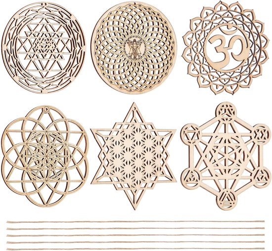 Heilige Geometrie Wanddecoratie Set - Chakra Wall Art - 6 Sets - Hout - 9,9 cm