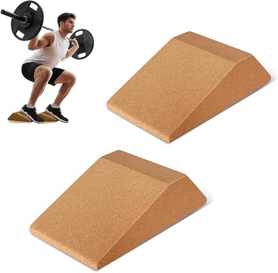 Helling van kurk voor squat, 2 stuks wigblokken en kuitplank voor yoga en gewichtheffen, voorkomt spiervermoeidheid en verbetert houding