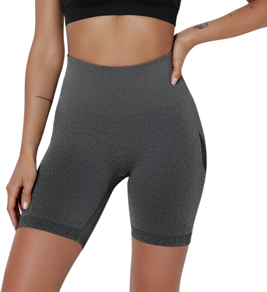 High waist Fitness short - Maat L - Grijs - Sport legging dames kort - Sportbroekje dames - Gym short - sportkelding dames - high waist - scrunch sport broekje - fitness short - gym short - yoga short - sportkleding dames Merk: Shapetape