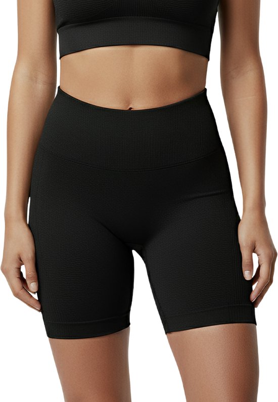 High waist Fitness short - Maat XL - Zwart - Sport legging dames kort - Sportbroekje dames - Gym short - sportkelding dames - high waist - scrunch sport broekje - fitness short - gym short - yoga short - sportkleding dames van Merkloos