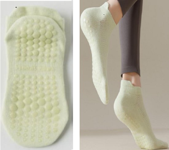 Hilvard Yoga sokken - Pilates sokken - Enkelsokken - 3 Paar - Lichtgroen - Antislip sokken - One size fits all van Merkloos