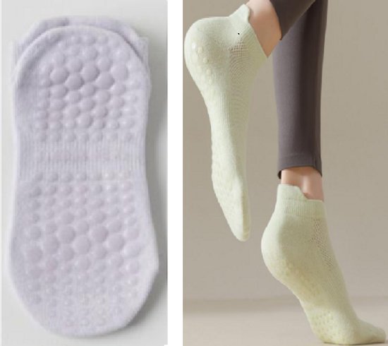 Hilvard Yoga sokken - Pilates sokken - Enkelsokken - 3 Paar - Lila - Antislip sokken - One size fits all van Merkloos