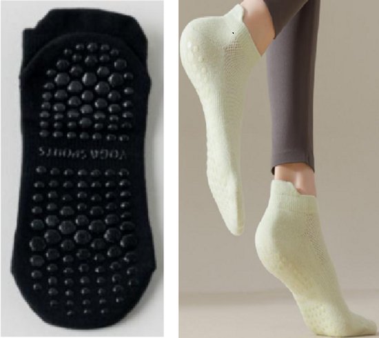 Hilvard Yoga sokken - Pilates sokken - Enkelsokken - 3 Paar - Zwart - Antislip sokken - One size fits all van Merkloos