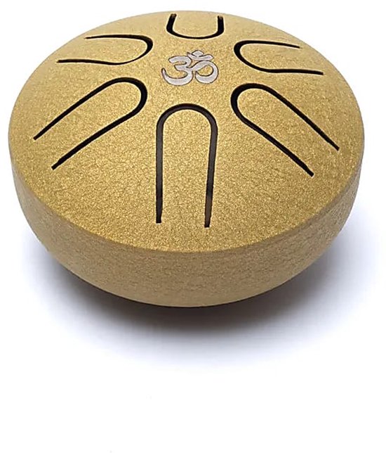 Hluru Mini Panschaal / Tongue Drum – 6 Noten A Majeur – Goudkleurig – Klankschaal voor Meditatie – Inclusief Mallets & Boekje van Merkloos