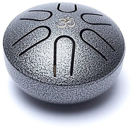 Hluru Mini Panschaal / Tongue Drum – 6 Noten A Majeur – Staalgrijs – Klankschaal voor Meditatie – Inclusief Mallets & Boekje van Merkloos