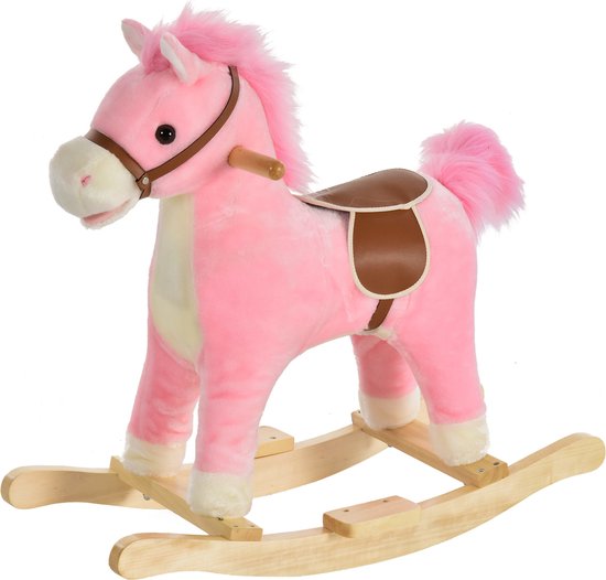 Hobbeldier - Hobbelpaard - Paarden - Speelgoed voor 36-72 maanden - 65L x 32,5W x 61H cm - Roze van HOMCOM