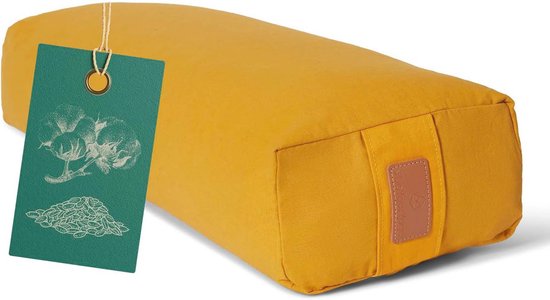 Hoekig Yoga Bolster - Meditatiekussen Yogakussen - Yoga en Pilates - Biologische Speltvulling - 67 x 13 cm - Geel