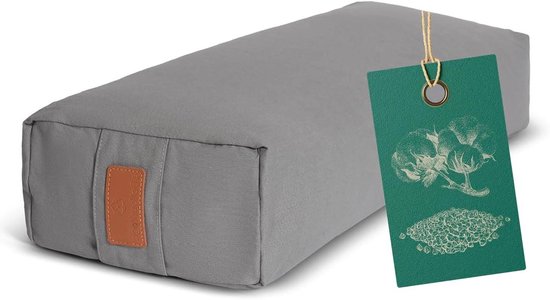 Hoekig Yoga Bolster - Meditatiekussen Yogakussen - Yoga Oefenen - Biologisch Boekweit Vulling - 67 x 13 cm - Cement Grijs
