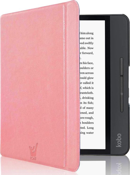 Hoes geschikt voor Kobo Libra H2O - Book Case Leer Wallet Cover Hoesje Roségoud van Echt!