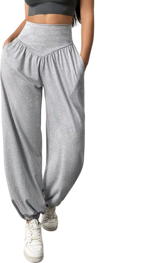 Hoge Taille Dames Legging – Lantaarnbroek Sportlegging met Manchetten, Ademend Fitness Legging, Dansbroek, Yoga Legging, Gym & Fitness Jeggings voor Vrouwen - Grijs - Maat M