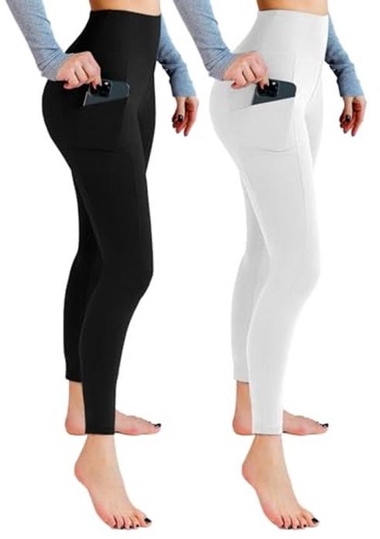 Hoge Taille Gymleggings voor Dames - Ondoorzichtige Leggings met Zakken voor Sport en Yoga (2 Stuks)