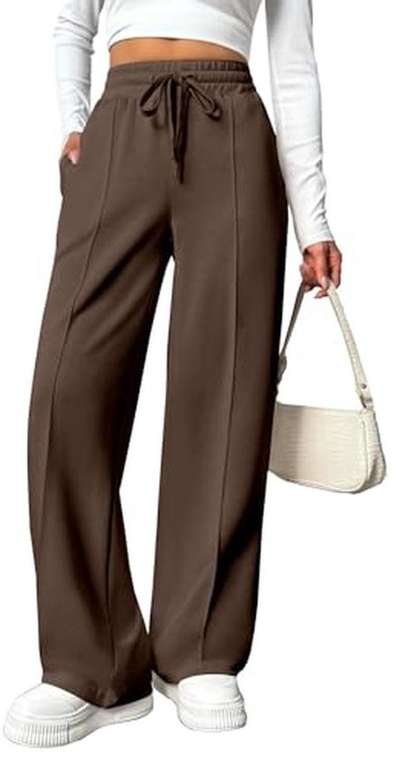 Hoge Taille Joggingbroek Dames - Sportbroek Met Wijde Pijpen, Elastische Band & Twee Zakken