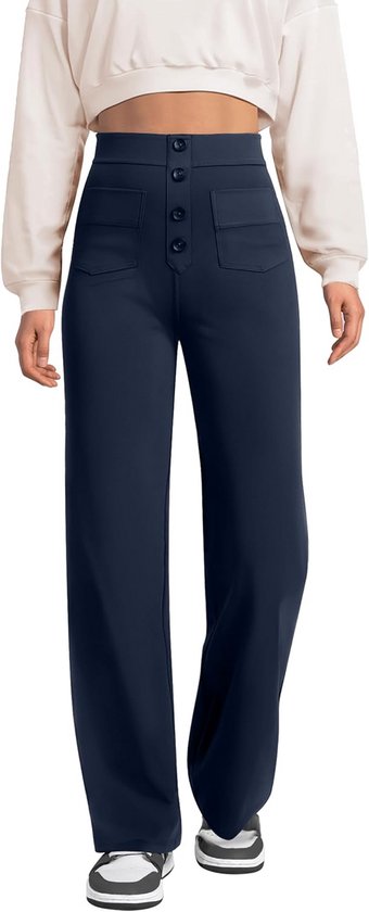 Hoge Taille Sportbroek Dames met Knoop en Zakken