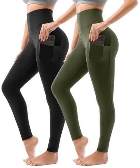 Hoge Taille Sportlegging voor Dames - 2 Stuks - Zwart/Grijs - Ideaal voor Gym en Yoga