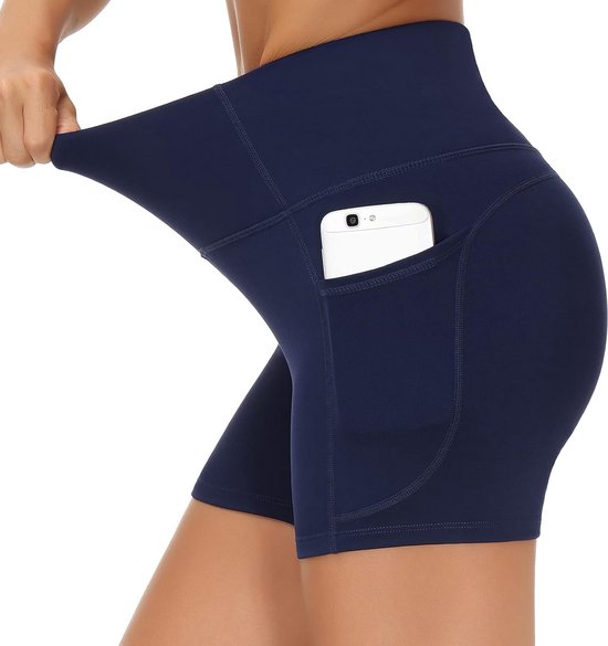 Hoge Taille Yoga Shorts voor Vrouwen - Buikcontrole Fitness Shorts met Diepe Zakken