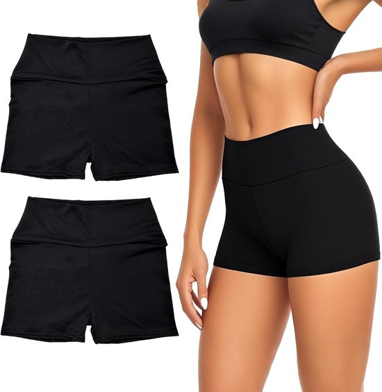 Hoogwaardige Dames 2-Delige Hoge Taille Sportshorts voor Yoga, Fietsen en Pilates - Comfortabele en Elastische Booty Scrunch Leggings