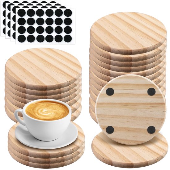 Houten Coasters Set van 24 - Antislip Mat - 10 x 10 x 0.8 cm