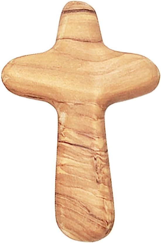 Houten Gebedskruis - Palm Kruis - Hand Gebed - Unieke Textuur - 10x6cm - Meerkleurig van Merkloos