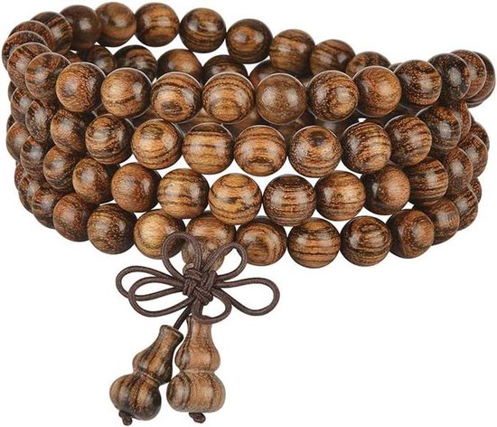 Houten Gebedssnoer - Houten Armband - Meditatie en Ontspanning - 108 Kralen - Elastisch - Natuurlijk Hout