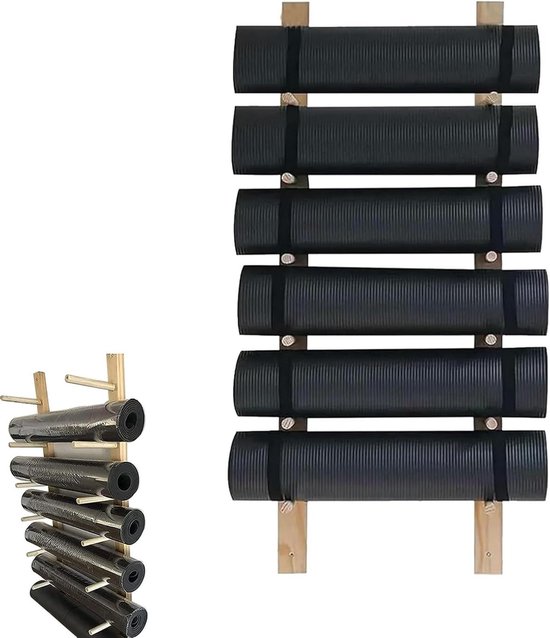 Houten Yogamatrek - Mattenhouder Gym - Opbergen Yogamatten - Meerlagig Ontwerp - 105 cm - Houtkleur