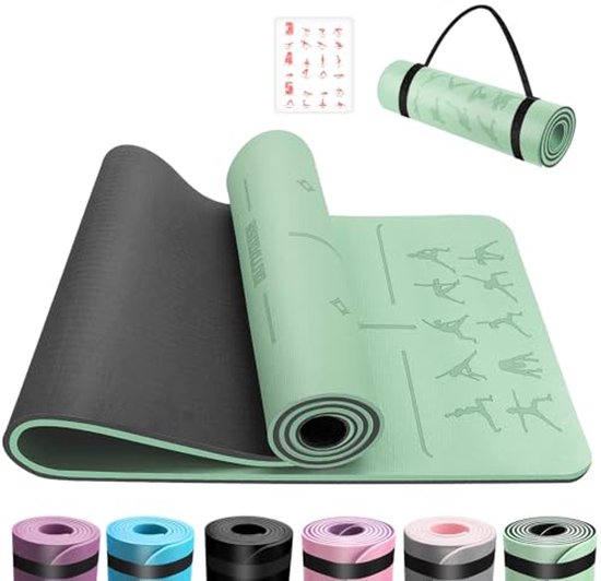 Huidvriendelijke Antislip Yogamat 183 x 61 cm – 6 mm Dikke TPE Gymnastiekmat voor Thuis en Fitness van Merkloos