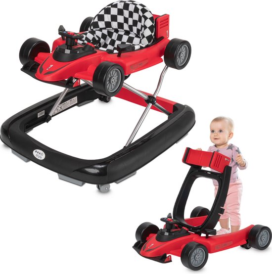 ib style® Loopstoel Babywalker - Baby Loopwagen - Looptrainer - 2-in-1 Racer - Hoogte verstelbaar - Met Geluidseffecten - Little Speedster - Rood van ib style®