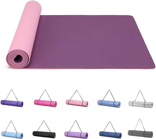 Ibenzoa® Premium Yogamat met Anti-Slip Coating en Verstelbare Draagriem - 6mm TPE