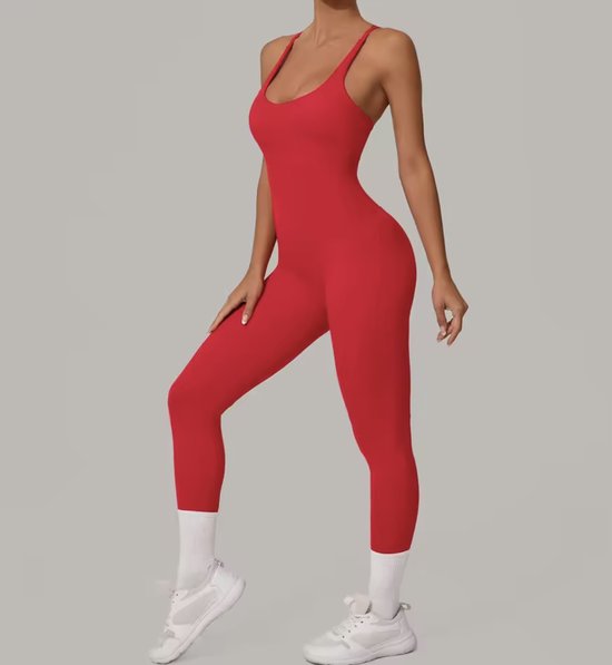 Ignite Power Jumpsuit – Maat L - Rood - Red - Seamless Sport Jumpsuit Dames – Comfort Fit van Merkloos