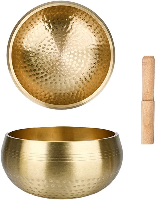 IIuvia Klankschaal® 8 cm (goud) - klankschaal set - klankschaal tibet - klankschaal geschenk set van Merkloos