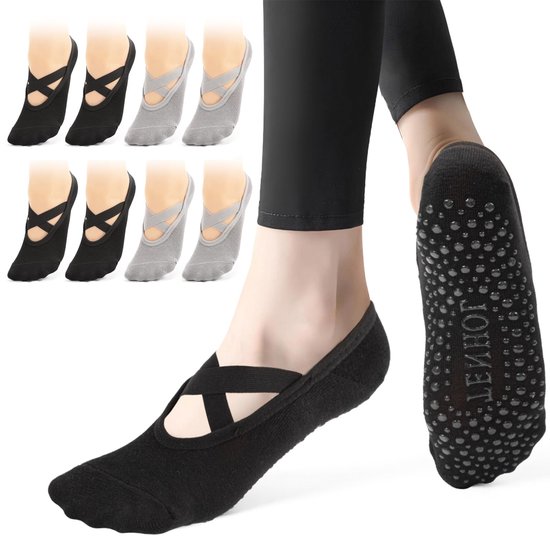 Inovra- Yogasokken Antislip Dames - 4 Paar - Pilates - Dansen - Comfortabel - Ademend