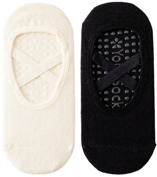 Inovra - Yogasokken - Antislip - Geschikt voor yoga en fitness - Zwart en wit - Comfortabele sportsokken - Eén maat past iedereen