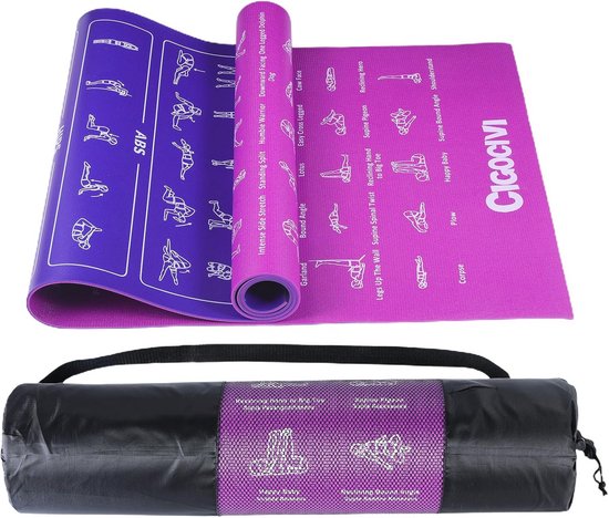 Instructionele yogamat met 75 houdingen | 6 mm reisyogamat met tas | Antislip en extra dik | Perfect als kerstcadeau van Merkloos