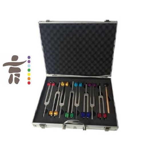 Inuk - Stemvork Set - Professioneel - Aluminium Koffer - 8 aluminium stemvorken en slagstok - Chakra Sound Healing - Cosmic healing van Merkloos