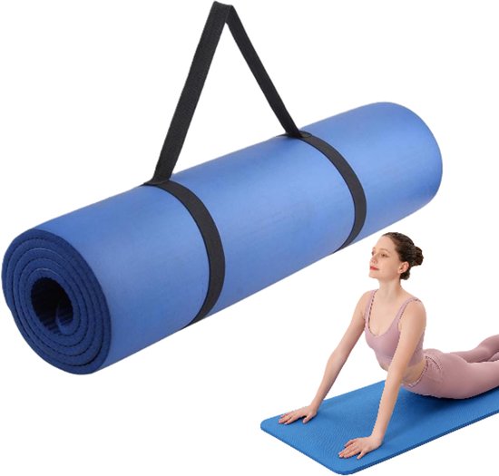 ISRED - Yoga Mat 8mm - Sport Fitnessmat Anti Slip - Eenvoudig te reinigen - Draagriem - yoga mat - gym mat - fitness mat - training mat - Blauw