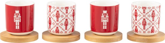 J-Line koffietas + schotel - bamboe/keramiek - rood - doos van 4 - kerstversiering van J-Line
