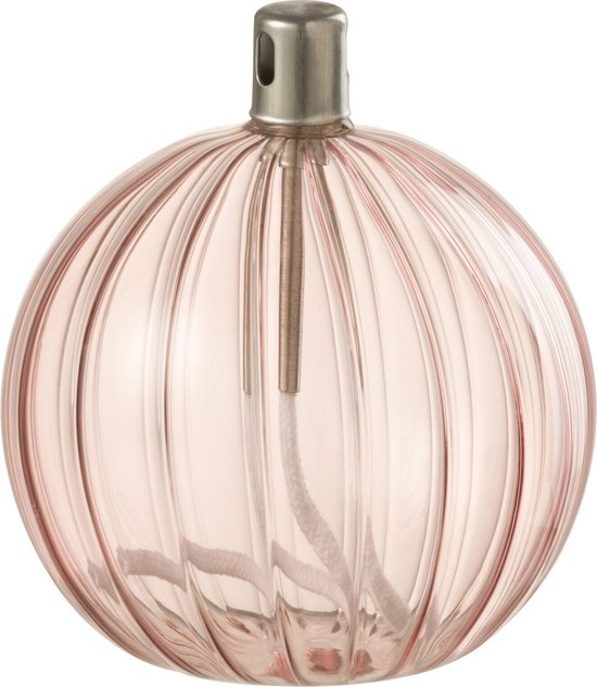 J-Line olielamp Ribbels - glas - roze - small van J-Line